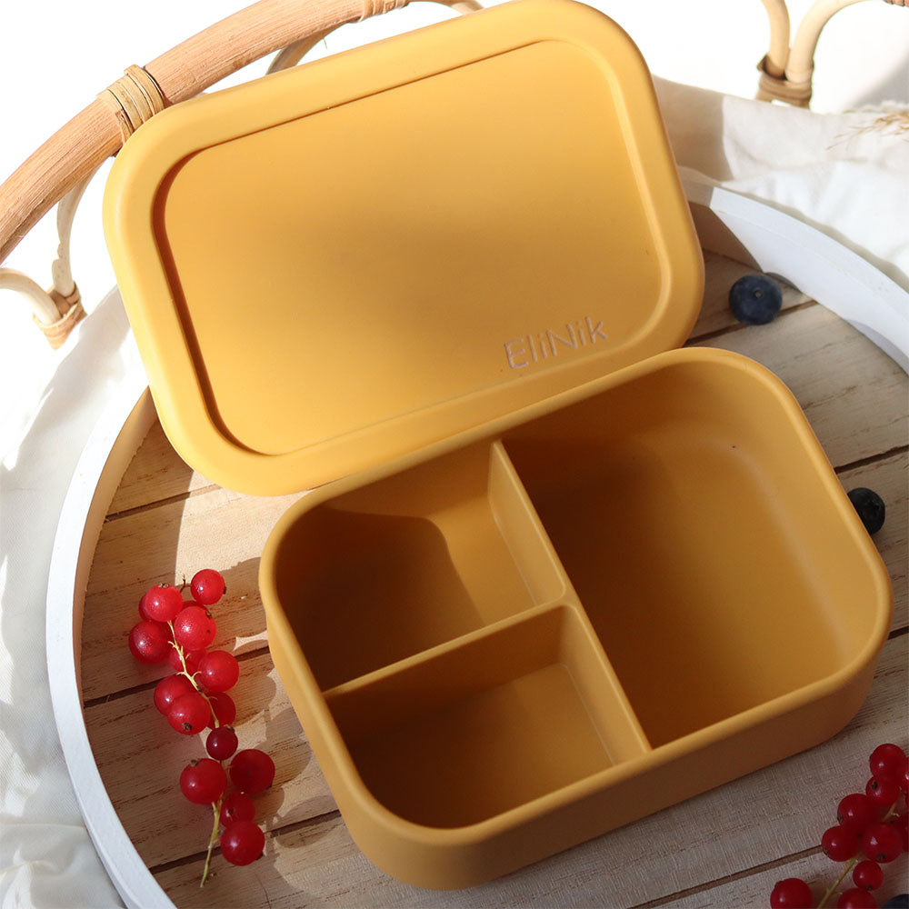 EliNik Silikon Brotdose, Brotdose für Kindergarten und Schulanfang mit Namen personalisiert- Gold