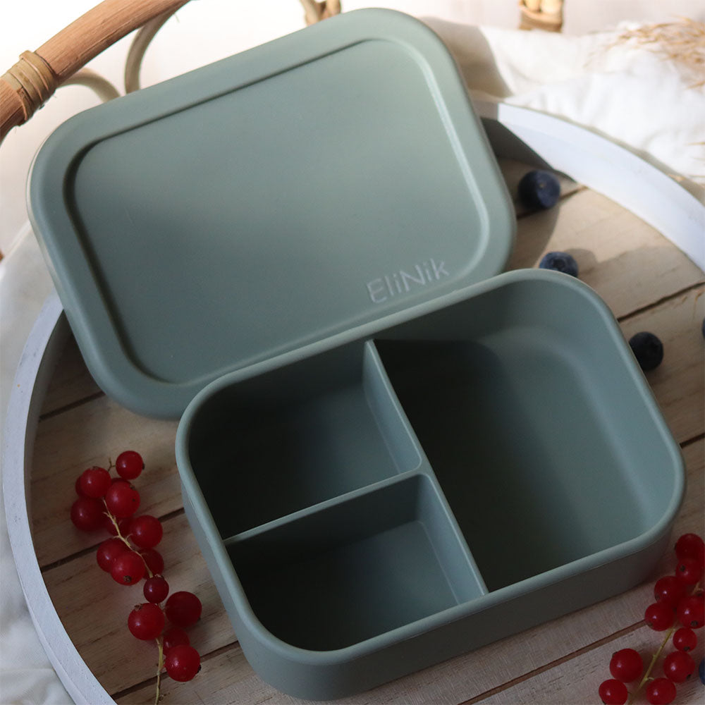 EliNik Silikon Brotdose, Brotdose für Kindergarten und Schulanfang mit Namen personalisiert- Grün