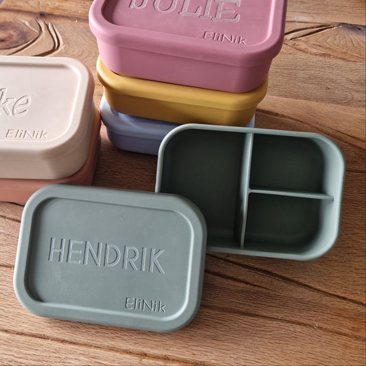 EliNik Silikon Brotdose, Brotdose für Kindergarten und Schulanfang mit Namen personalisiert- Grün