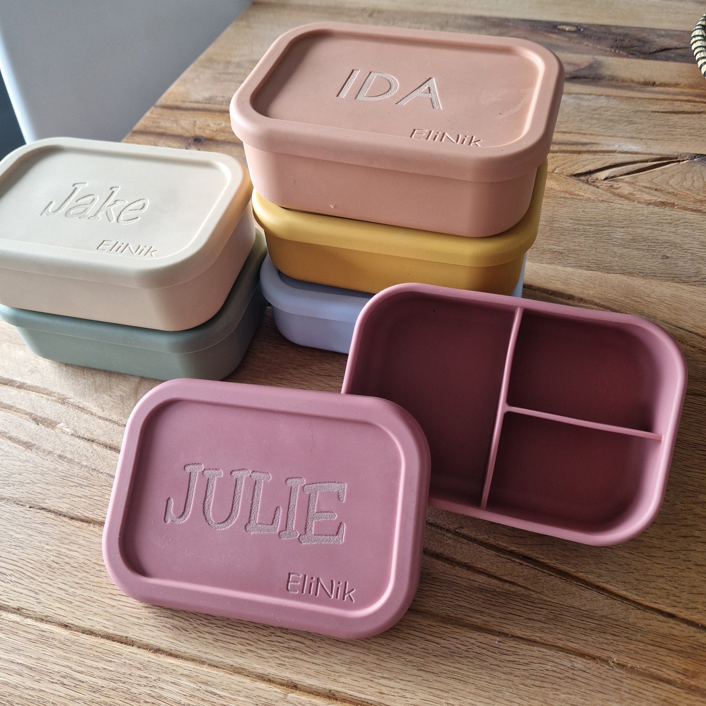 Brotdose Lunchbox mit Namen aus Silikon mit 3 Fächern