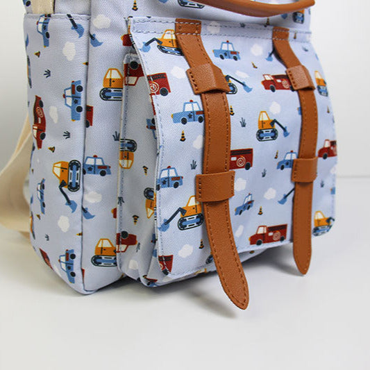 Kindergartenrucksack mit Brustgurt und Namen - Fahrzeuge