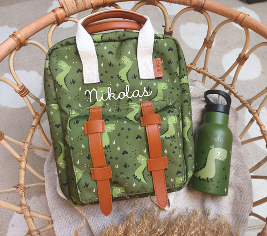 Kindergartenrucksack mit Brustgurt und Namen - Dinosaurier