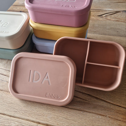 EliNik Silikon Brotdose, Brotdose für Kindergarten und Schulanfang mit Namen personalisiert- Lachs