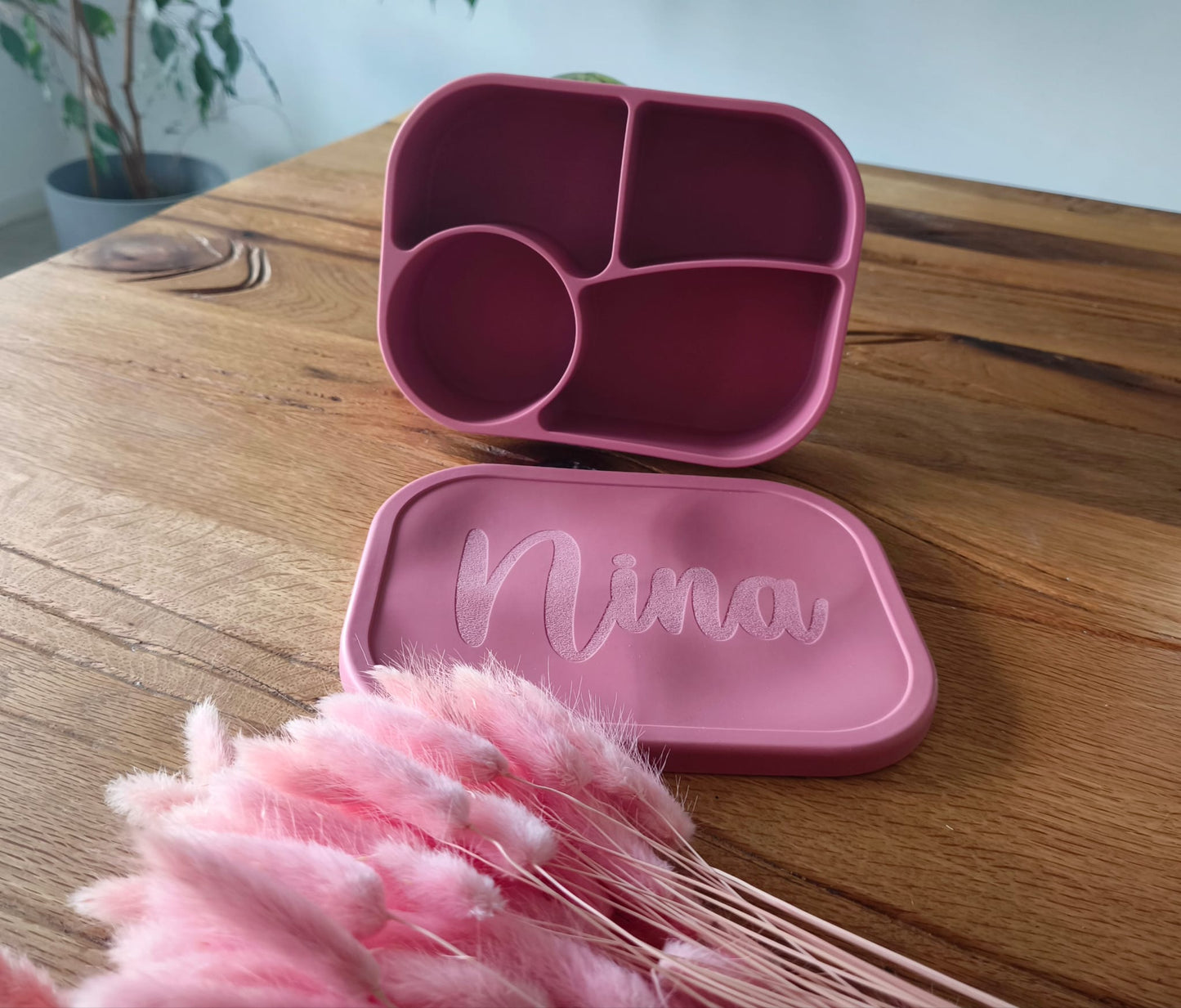 Brotdose Lunchbox mit Namen aus Silikon mit 4 Fächern