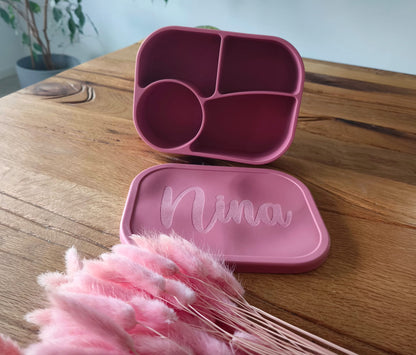 Brotdose Lunchbox mit Namen aus Silikon mit 4 Fächern