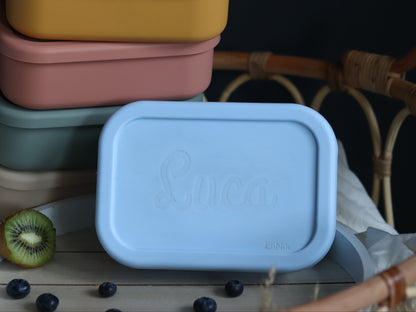 EliNik Silikon Brotdose, Brotdose für Kindergarten und Schulanfang mit Namen personalisiert- Blau