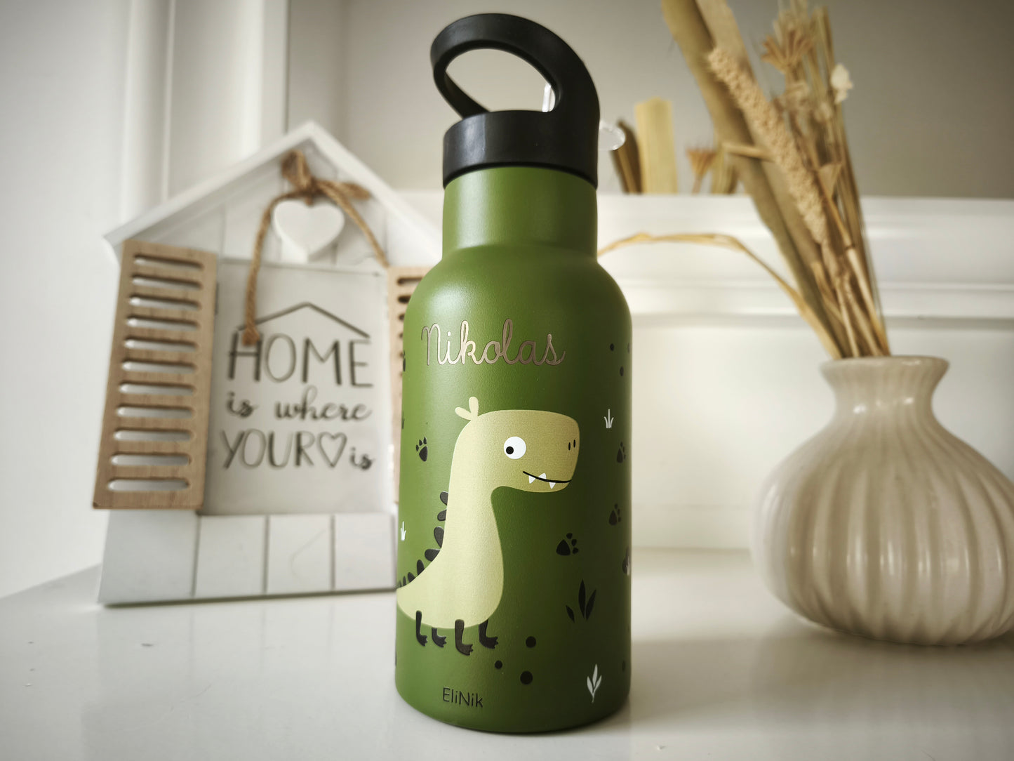 Kindertrinkflasche EliNik 350ml- Dino grün