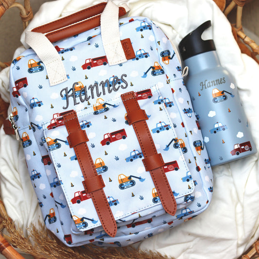 Kindergartenrucksack mit Brustgurt und Namen - Fahrzeuge