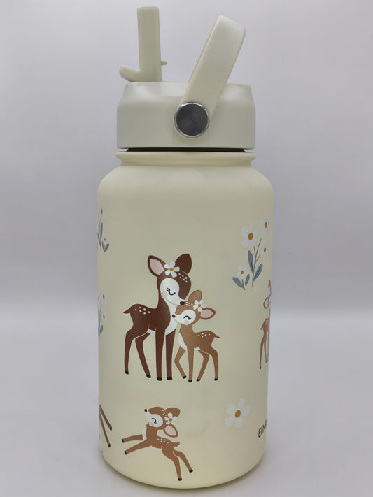 Edelstahl Kindertrinkflasche  650ml personalisiert mit Namen-Reh