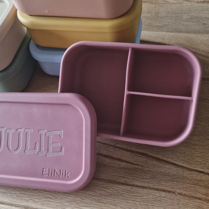 EliNik Silikon Brotdose, Brotdose für Kindergarten und Schulanfang mit Namen personalisiert- Lachs