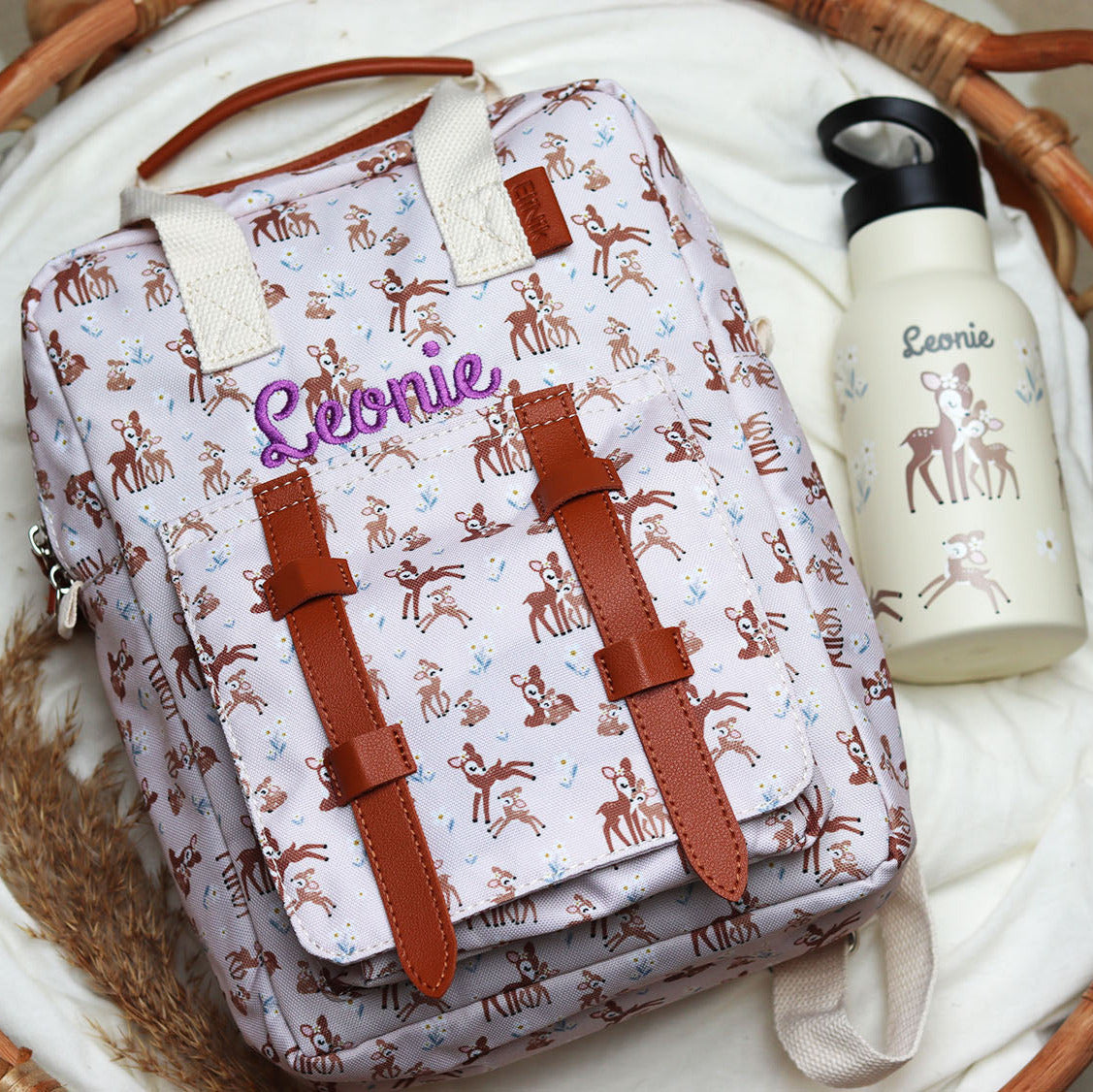 Kindergartenrucksack mit Brustgurt und Namen - Reh