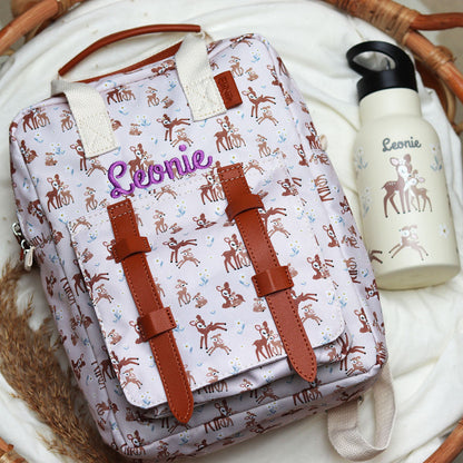 Kindergartenrucksack mit Brustgurt und Namen - Reh