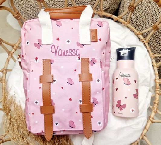 Kindergartenrucksack mit Brustgurt und Namen - Schmetterling